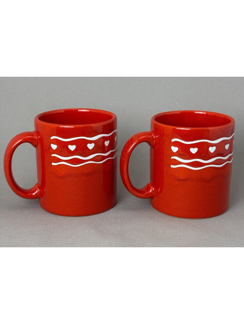 Vintage Waechtersbach West Germany Red White Hearts Mug Set of 2 Coffee Cups